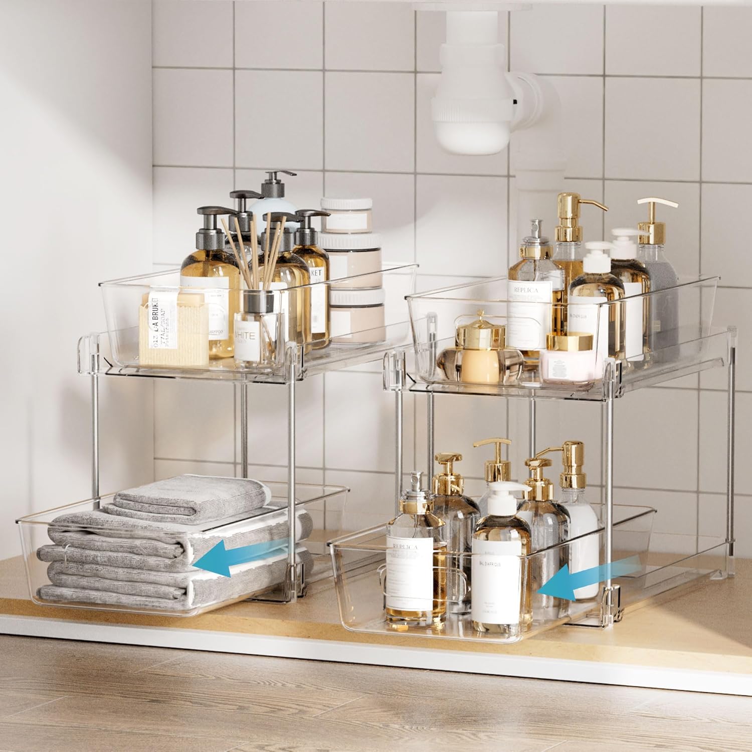 Vtopmart - Organizadores de baño, 4 piezas, 2 niveles, transparente...