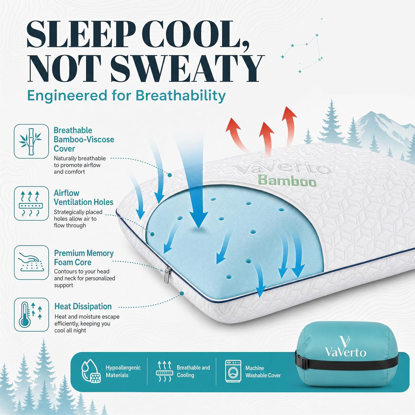 Vaverto Almohada de camping - Almohada de viaje de espuma viscoelás...
