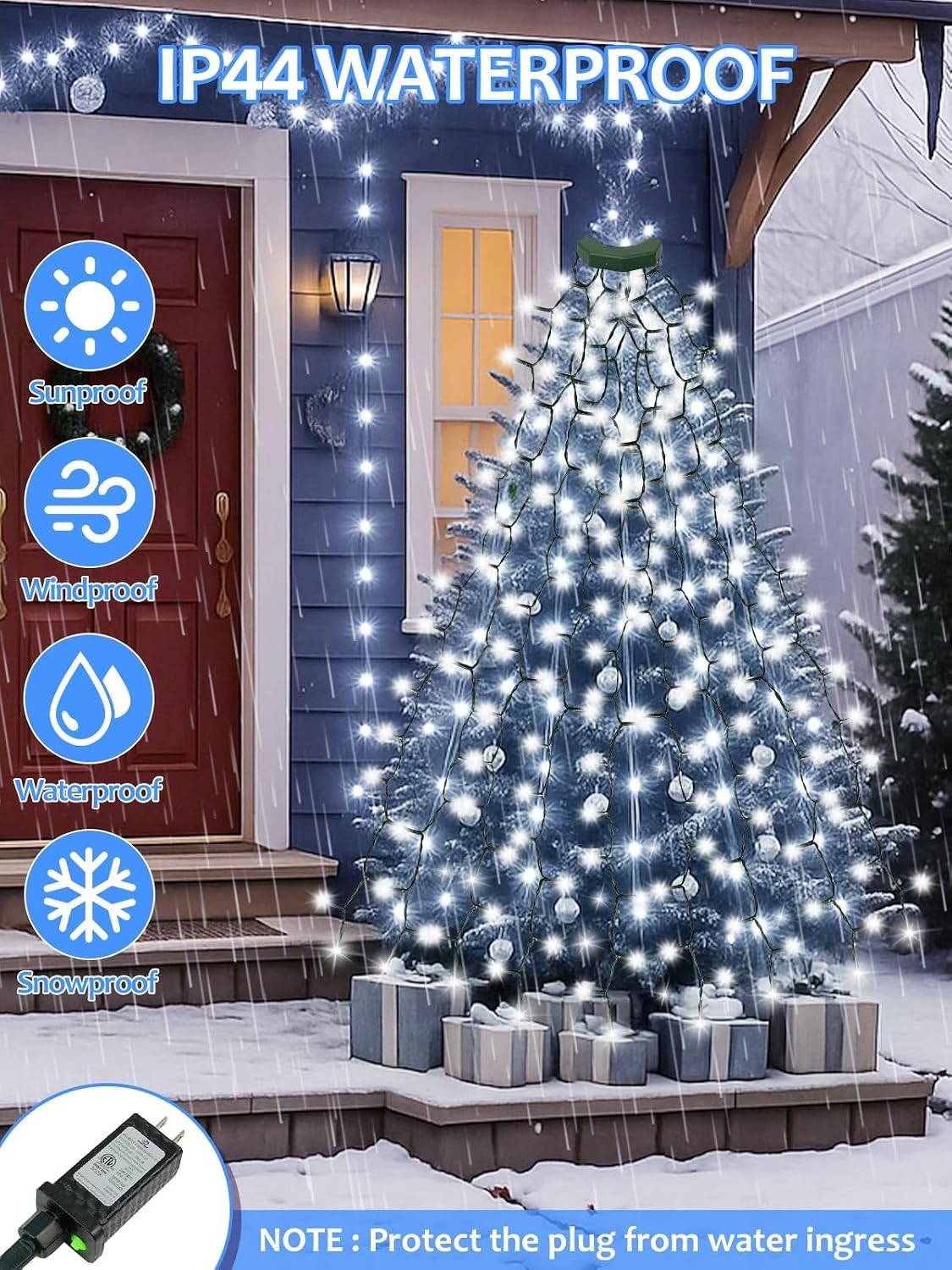 480 luces LED fáciles de árbol de Navidad, 8 pies, luces parpadeant...