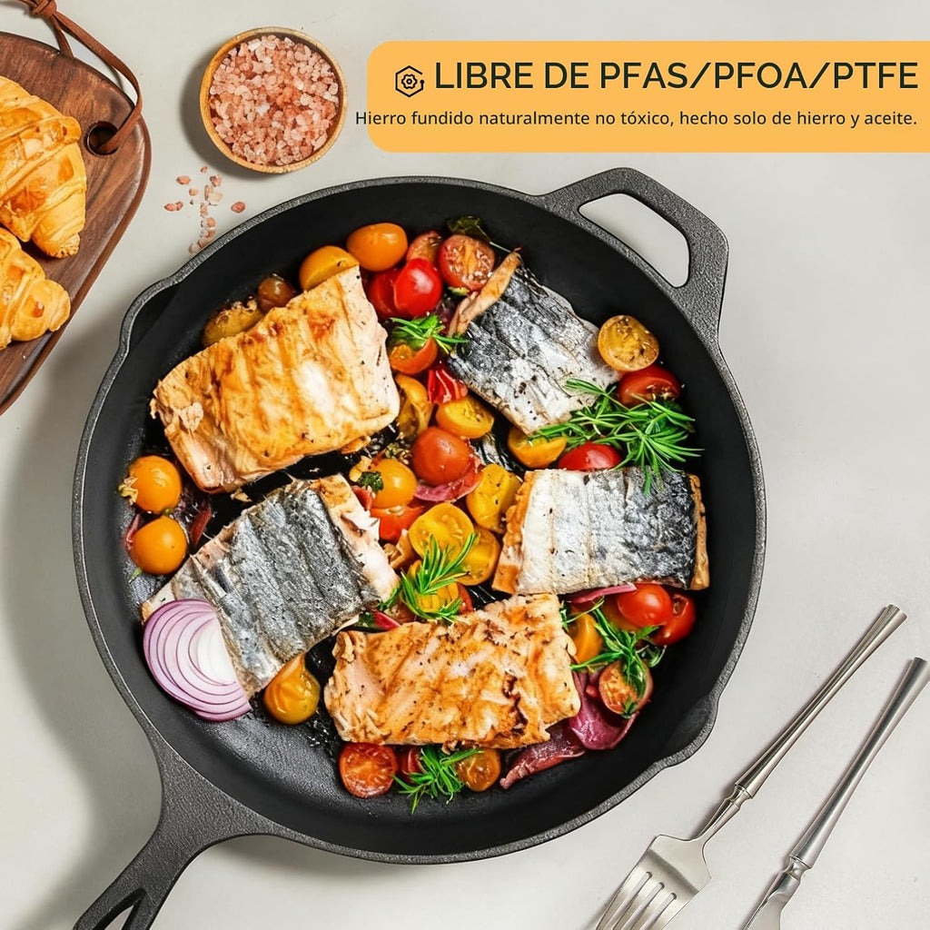 EWFEN Juego de 3 sartenes de hierro fundido, utensilios de cocina p...