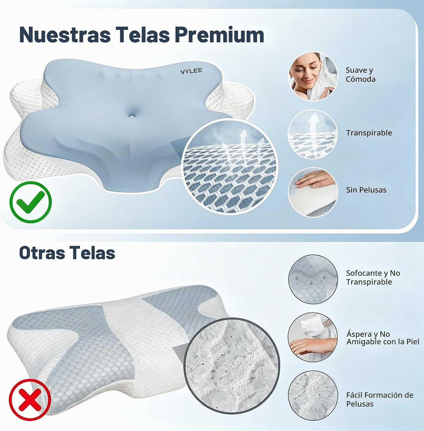 VYLEE Almohada cervical para el cuello, almohada de contorno de esp...