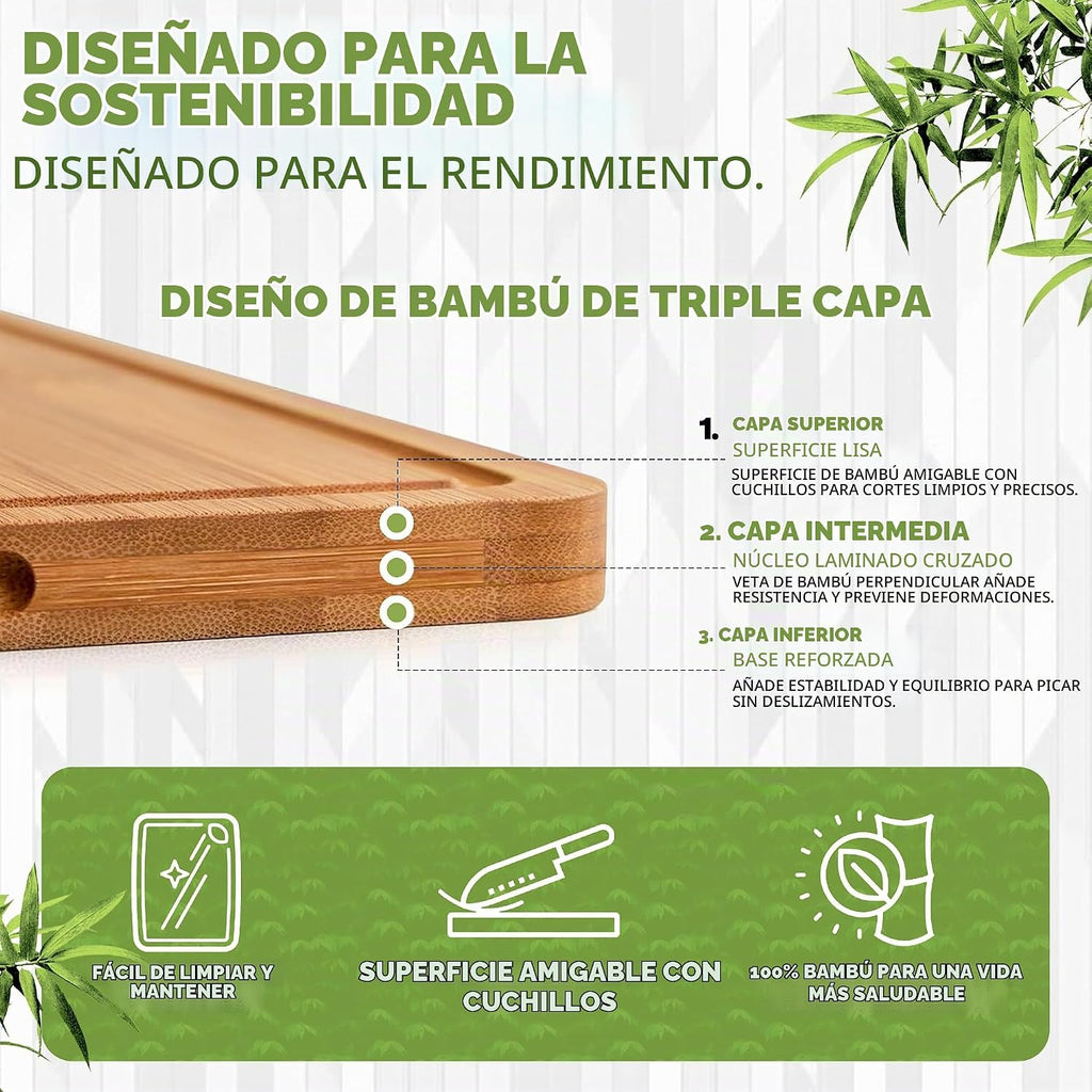 Juego de 3 tablas de cortar de madera, tablas de cortar de bambú no...