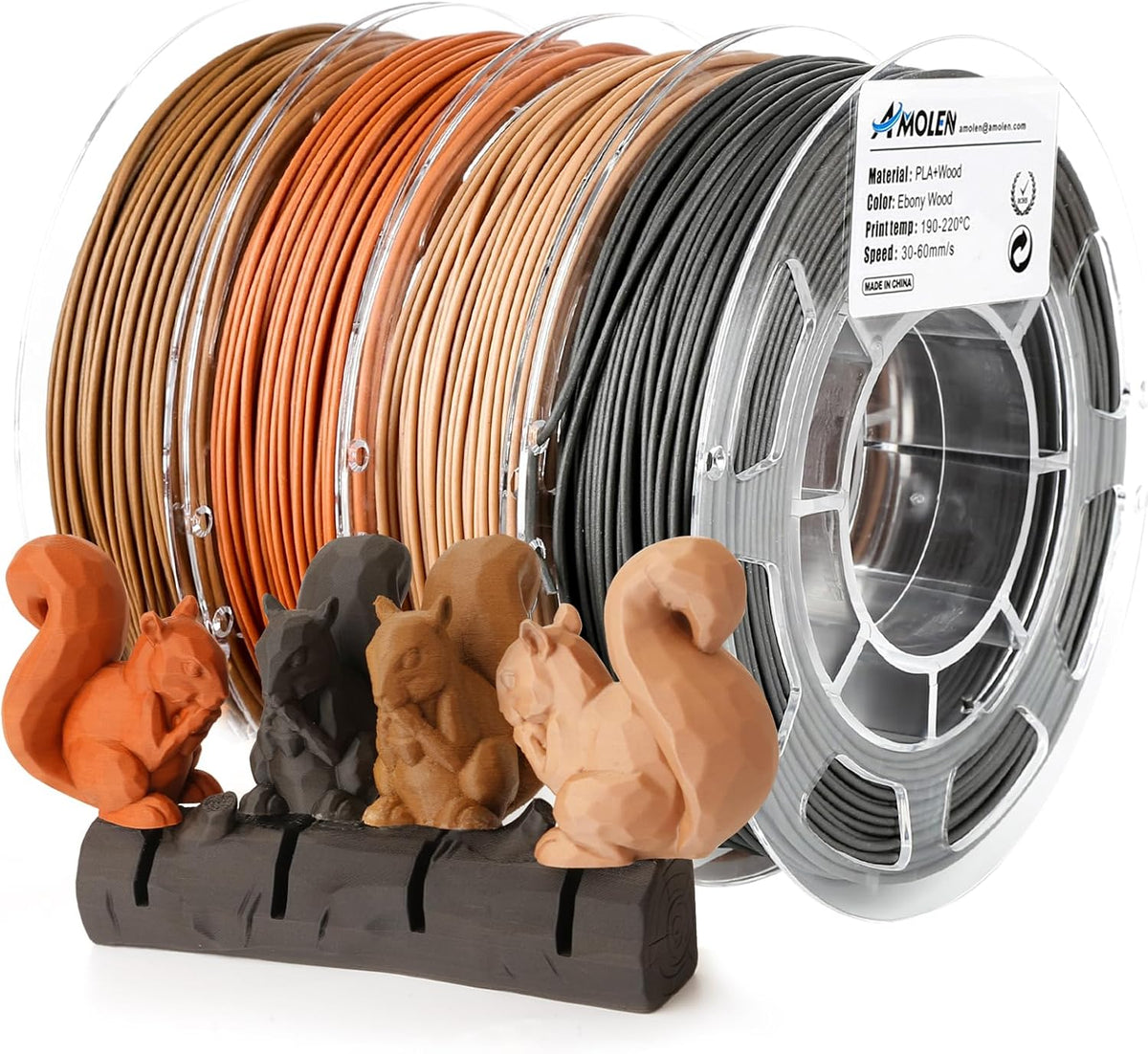 AMOLEN Filamento PLA de madera para impresora 3D, color nogal, cere...