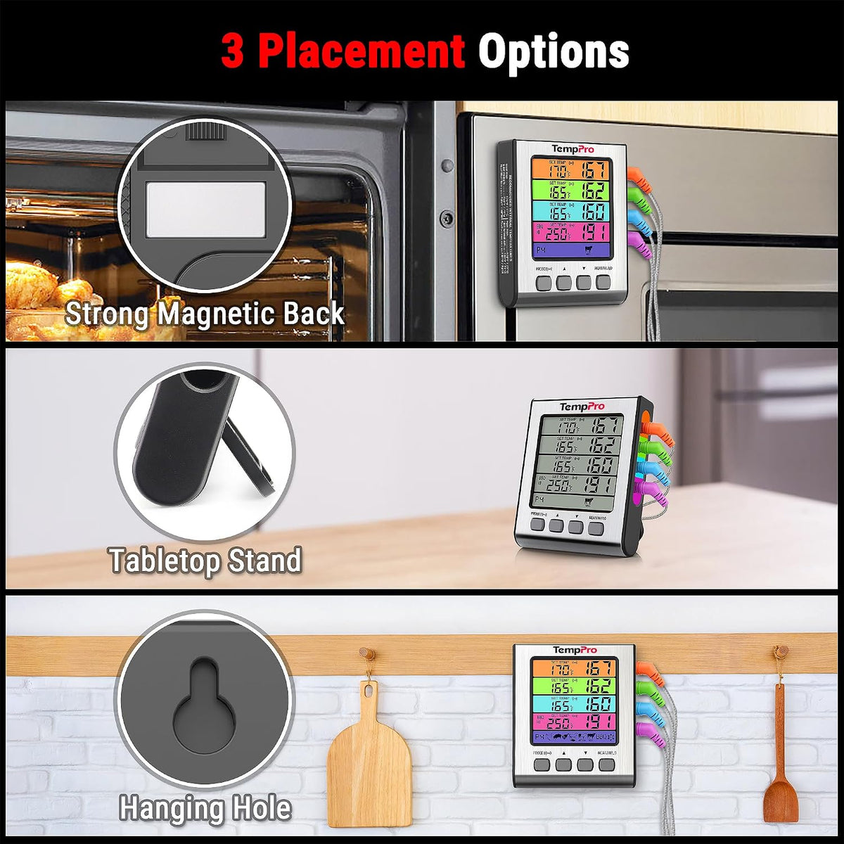 TempPro TempTrack Termómetro digital para carne con 4 sondas de tem...