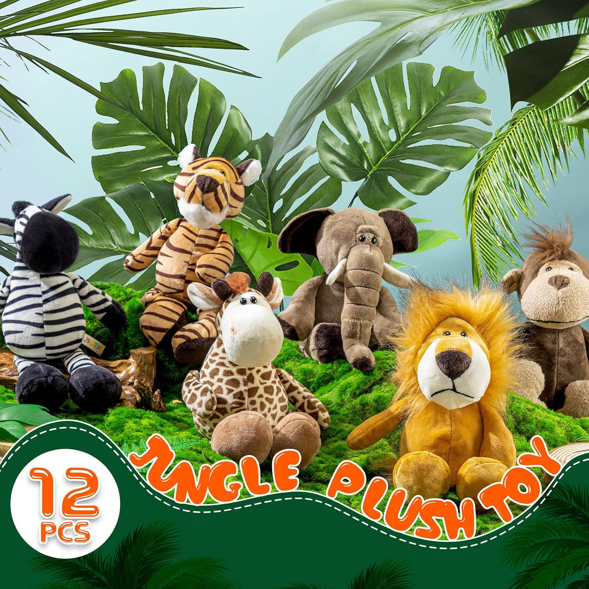 HyDren 12 piezas de juguetes de animales de peluche safari de 11.8...