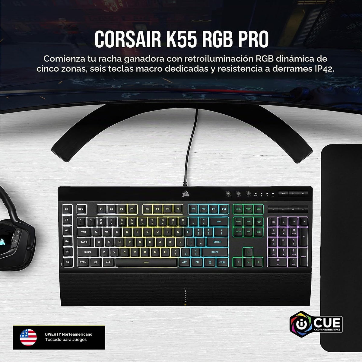 Corsair K55 RGB PRO Teclado de membrana para juegos con cable \u201...