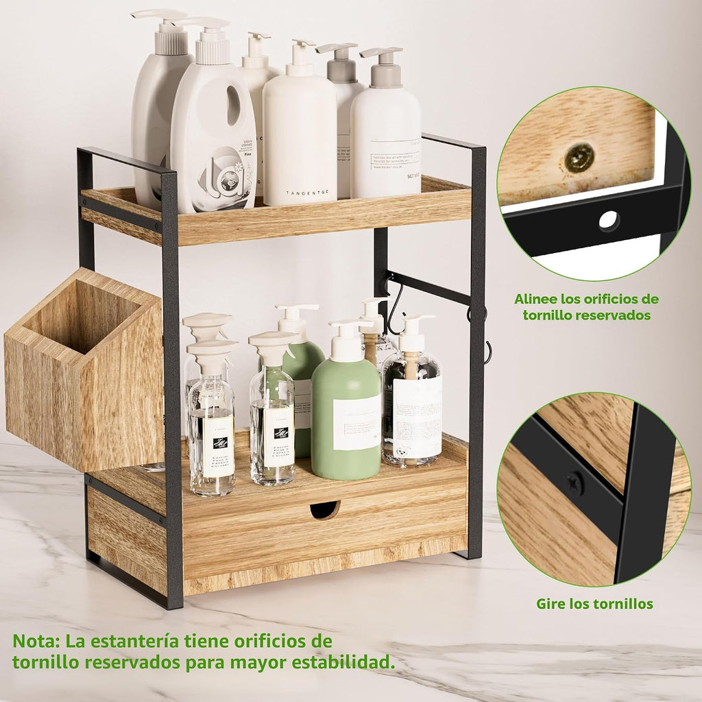 Aollewoiti Organizador de encimera de baño de 2 niveles con cajón y...