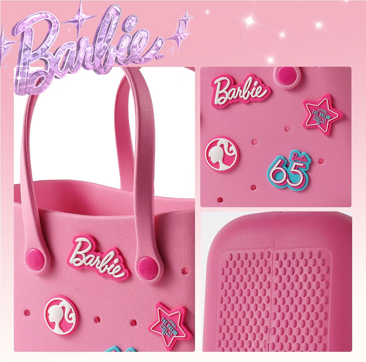 MINISO Barbie - Bolsa de mano reutilizable pequeña de goma, imperme...
