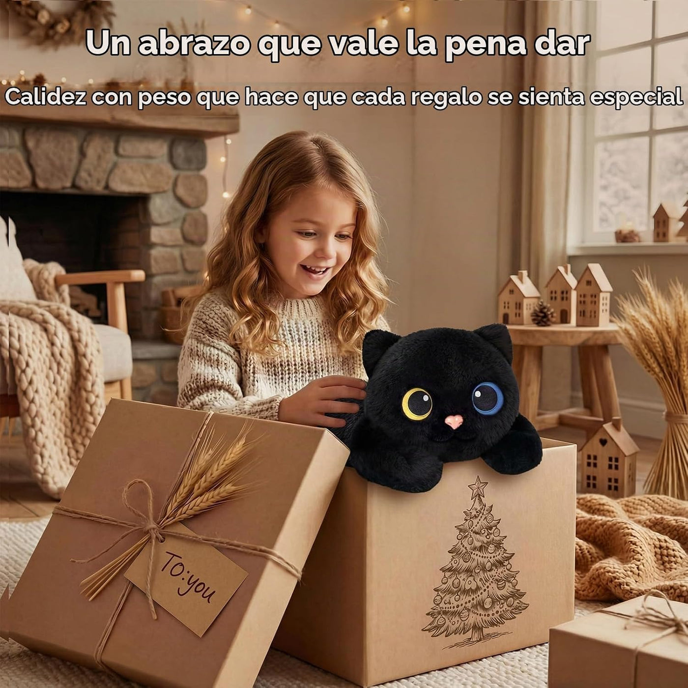 Mewaii Animales de peluche con peso, gato negro, calentable, refrig...