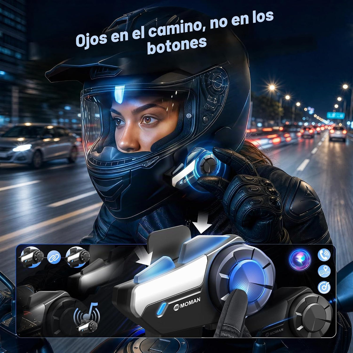 Moman Intercomunicador para Motocicleta, H2S【H2PRO Upgrade】 Altavoz...