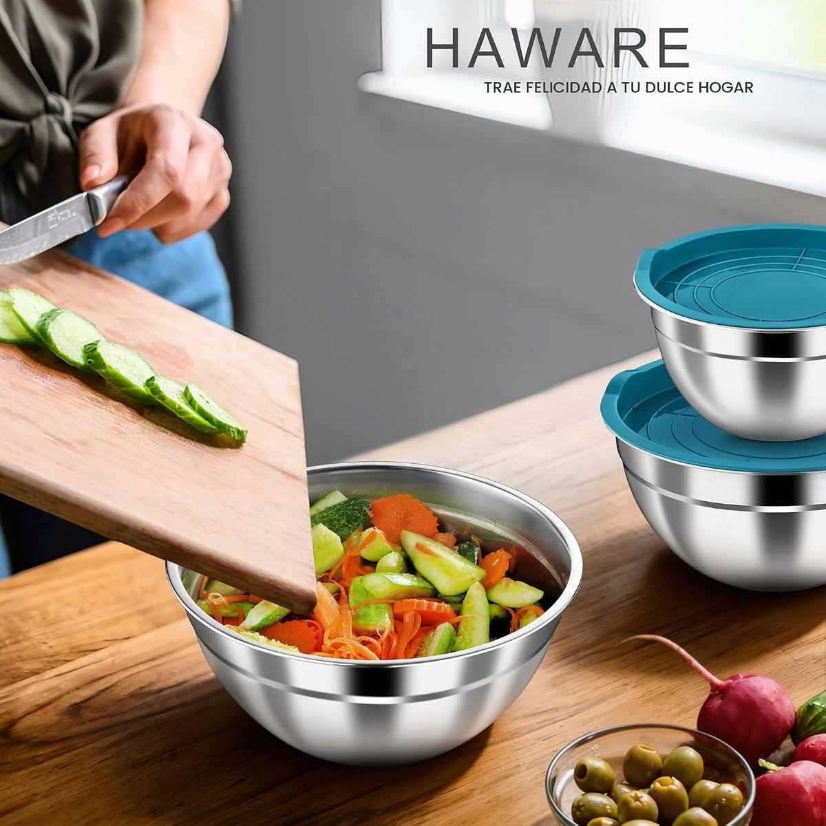 HaWare Tazones para mezclar con tapas herméticas, 6 cuencos de ensa...