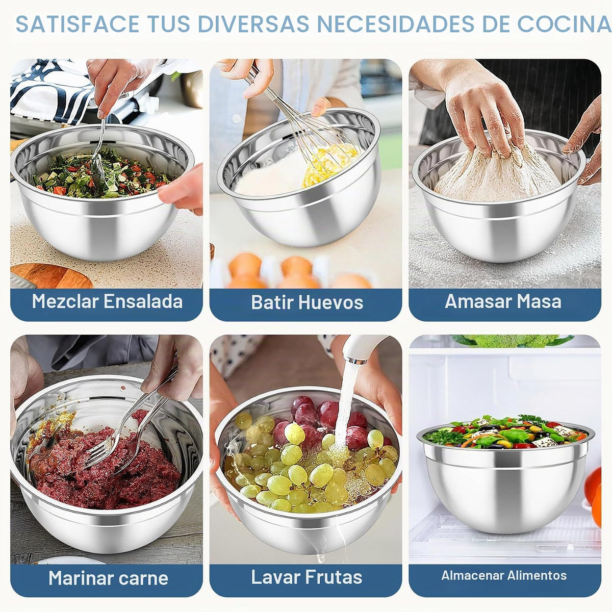 TeamFar - Juego de cuencos para mezclar con tapas, 5 piezas de acer...