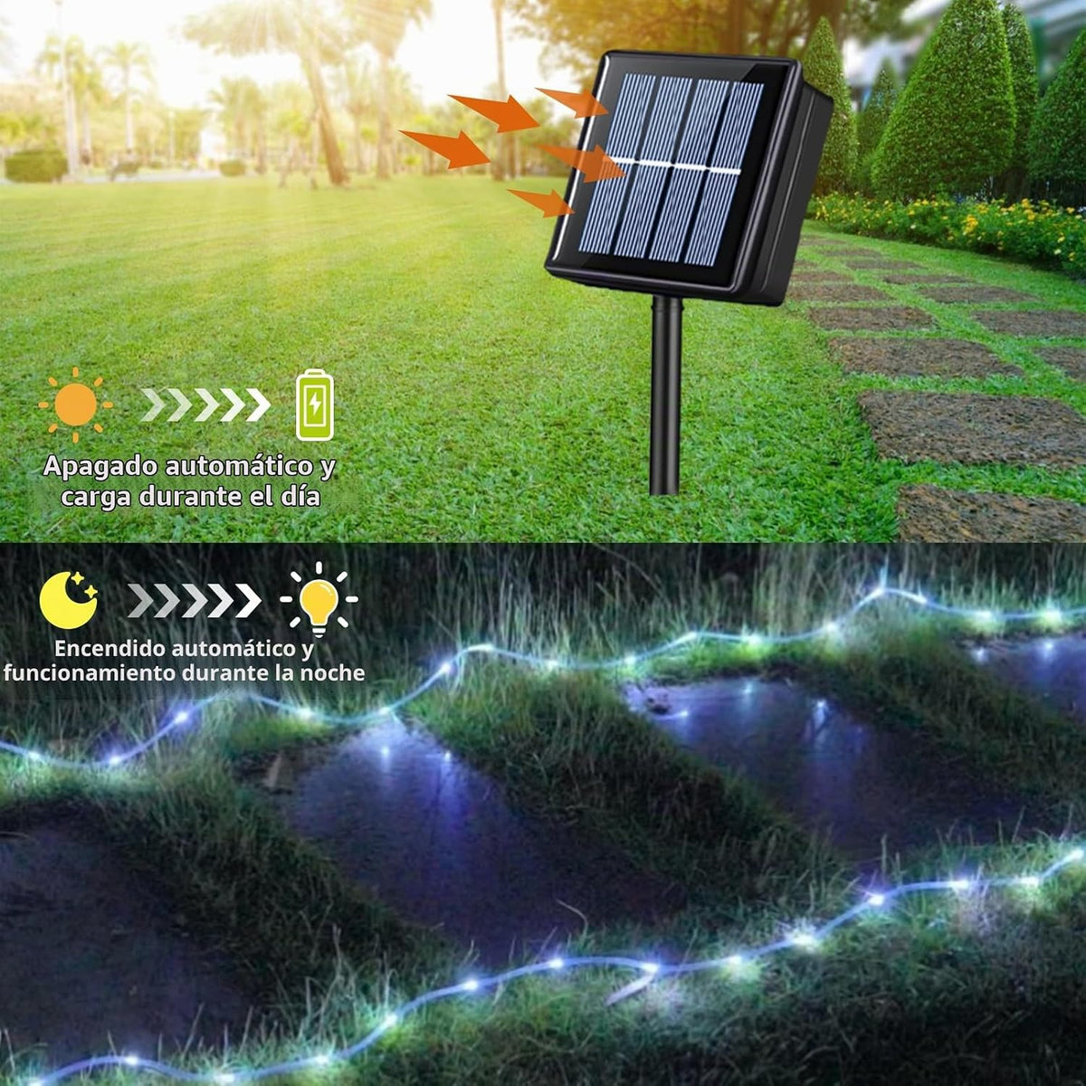 QITONG Tira de luces solares para exteriores, impermeables, 200 luc...