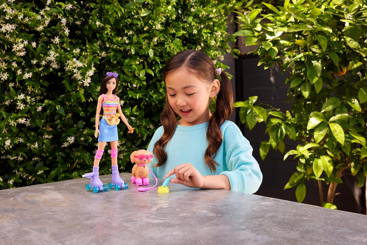 Barbie Mascotas Patinar y Correr Muñeca Morena | Patinaje para cach...