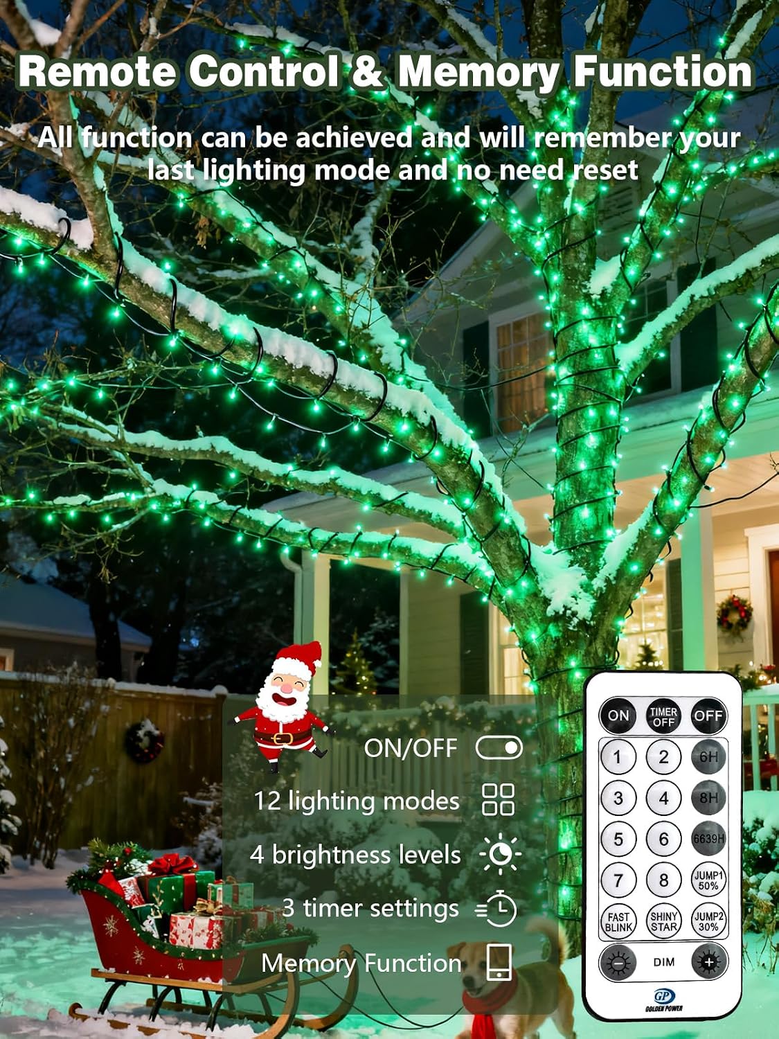 Guirnalda de luces navideñas de 300 LED, 99 pies, controladas por v...
