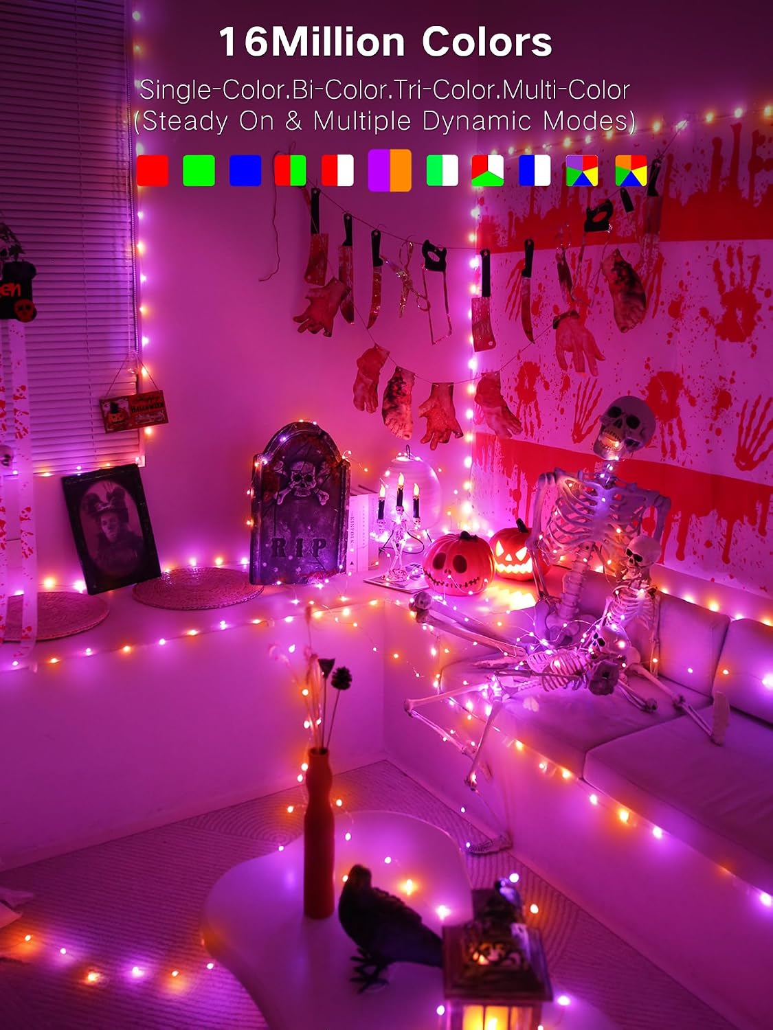 Brizled Luces inteligentes de Halloween, 200 LED de 66 pies RGB que...