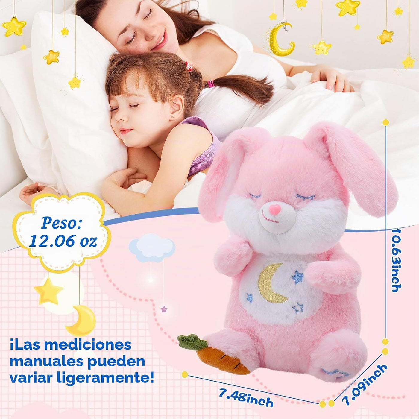 MIAODAM Peluche de Conejito que Respira - Peluche de Conejo Rosa Re...