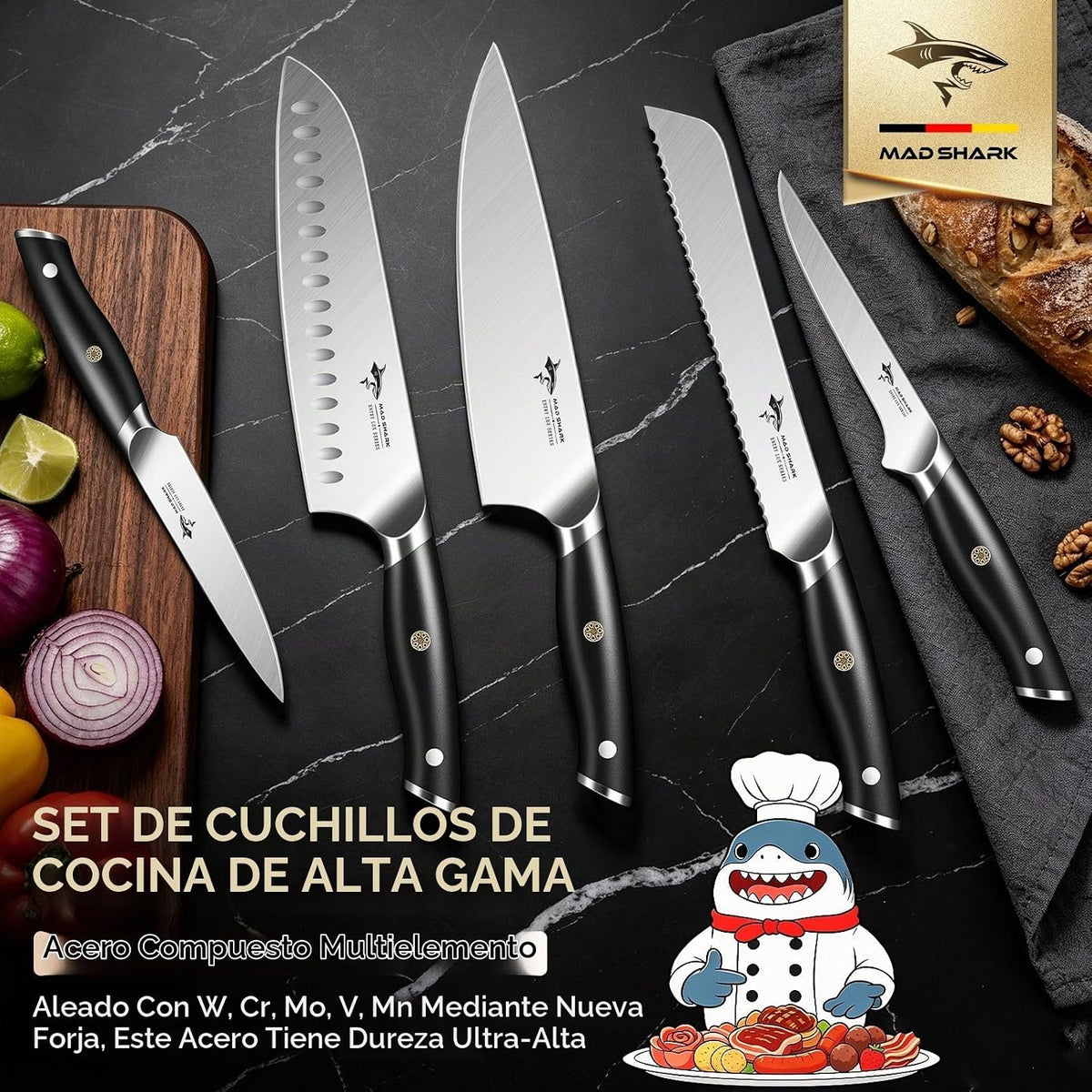 MAD SHARK - Juego de cuchillos de cocina, 5 piezas de cuchillos de...