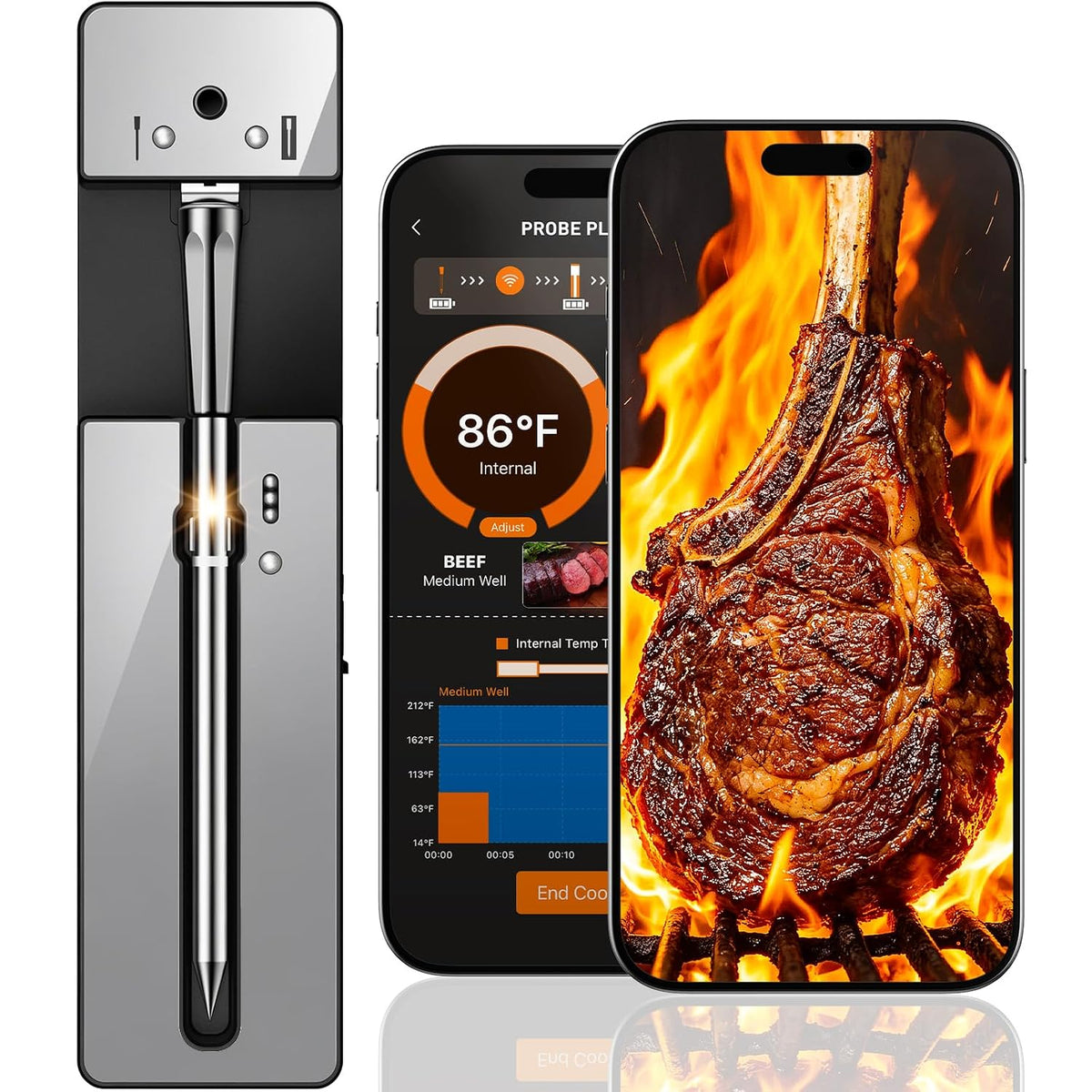 Termómetro digital inalámbrico para carne con Bluetooth, lectura in...