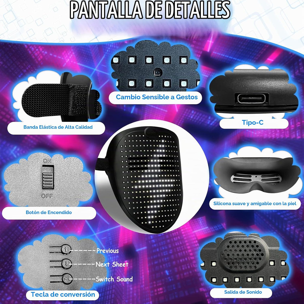 Depointer Life Máscara LED con detección de gestos, máscara transfo...