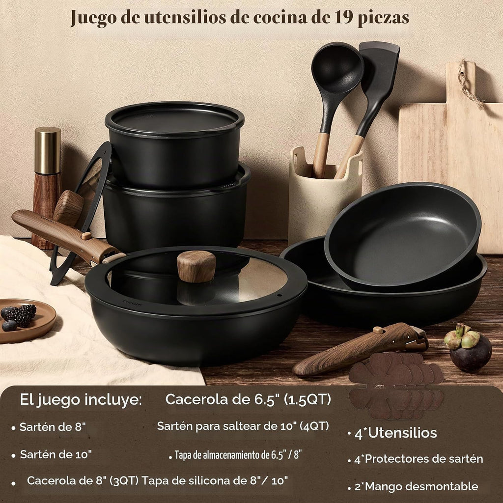 CAROTE 19 piezas ollas y sartenes antiadherentes, juegos de utensil...