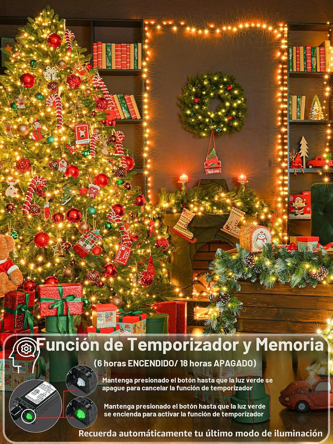 330FT 1000 LED Luces navideñas súper largas Cadena Interior Exterio...