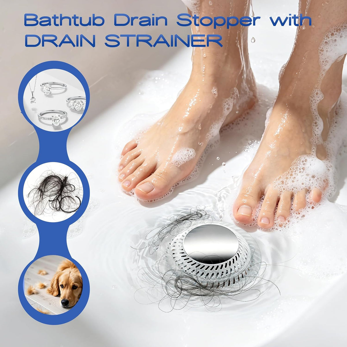 Coruspar Tapón de drenaje para bañera, tapón y colador de bañera em...