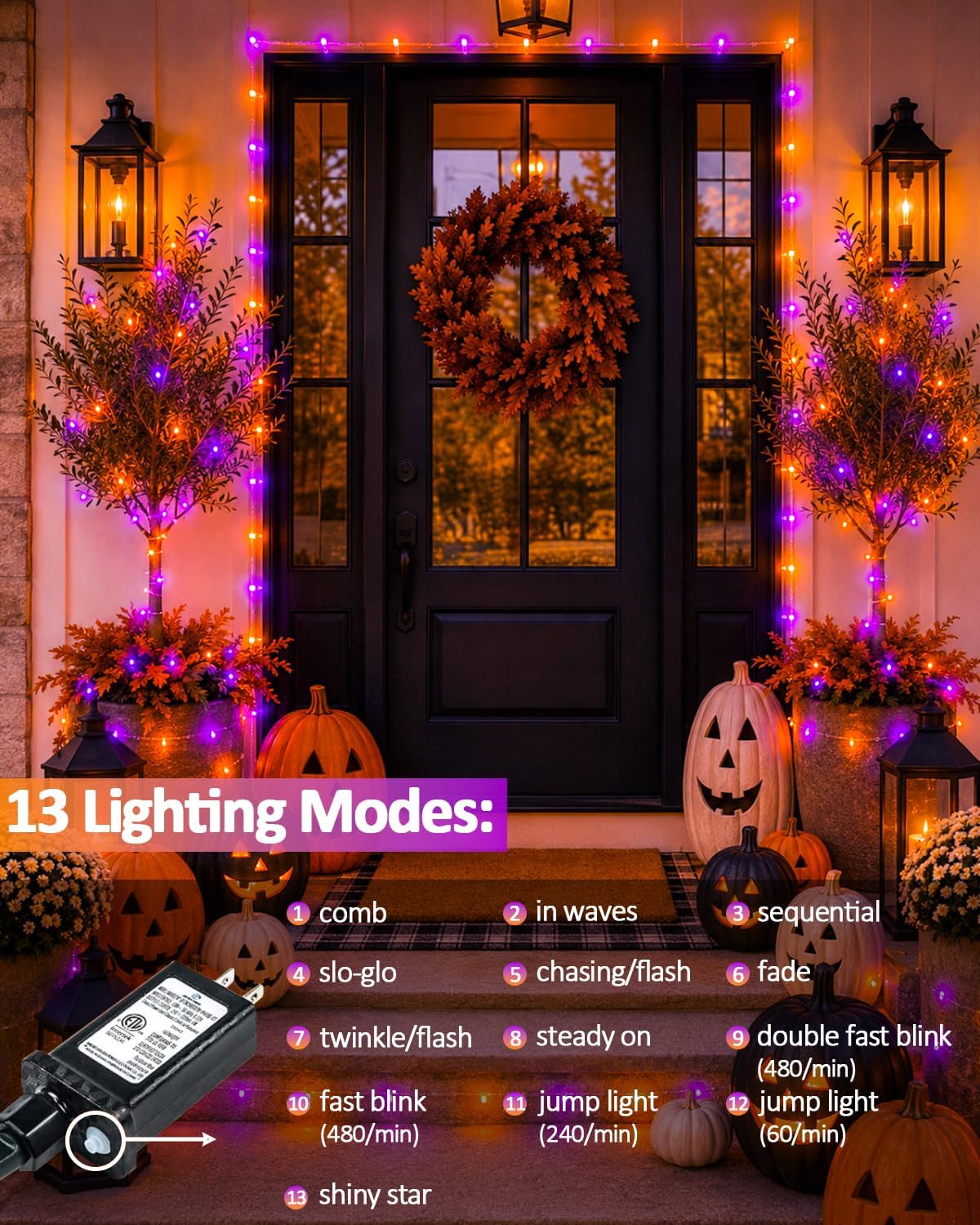 Guirnalda de 200 luces LED conectables, luces de Navidad de 66 pies...