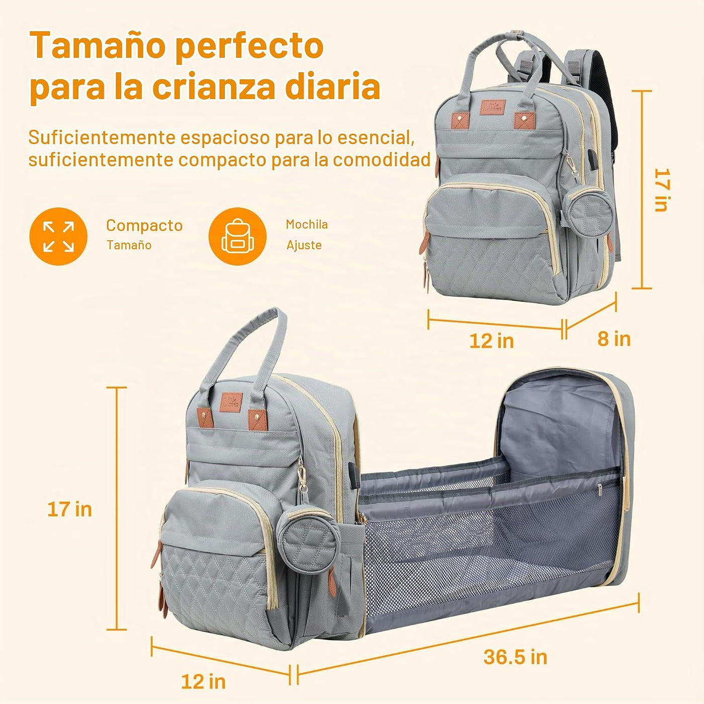 Little Lumen Mochila para pañales con cambiador \u2013 Bolsa de pañ...