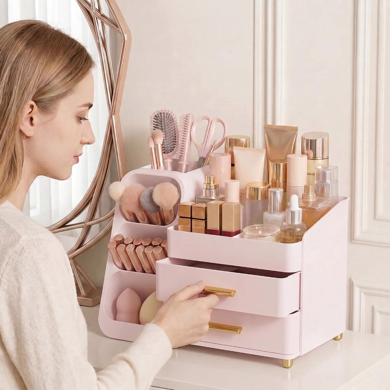 Asdbko Organizador de maquillaje de gran capacidad con soporte para...