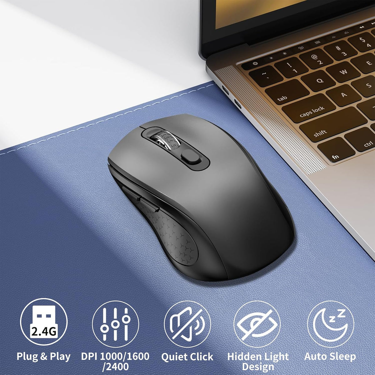 Ratón Inalámbrico Ergonómico, Ratón con Botones Laterales, 2400 DPI...