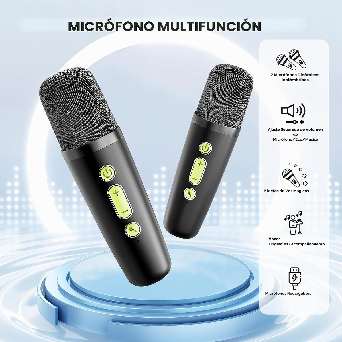 YLL Mini Máquina de Karaoke con 2 Micrófonos Inalámbricos, MEJORES...