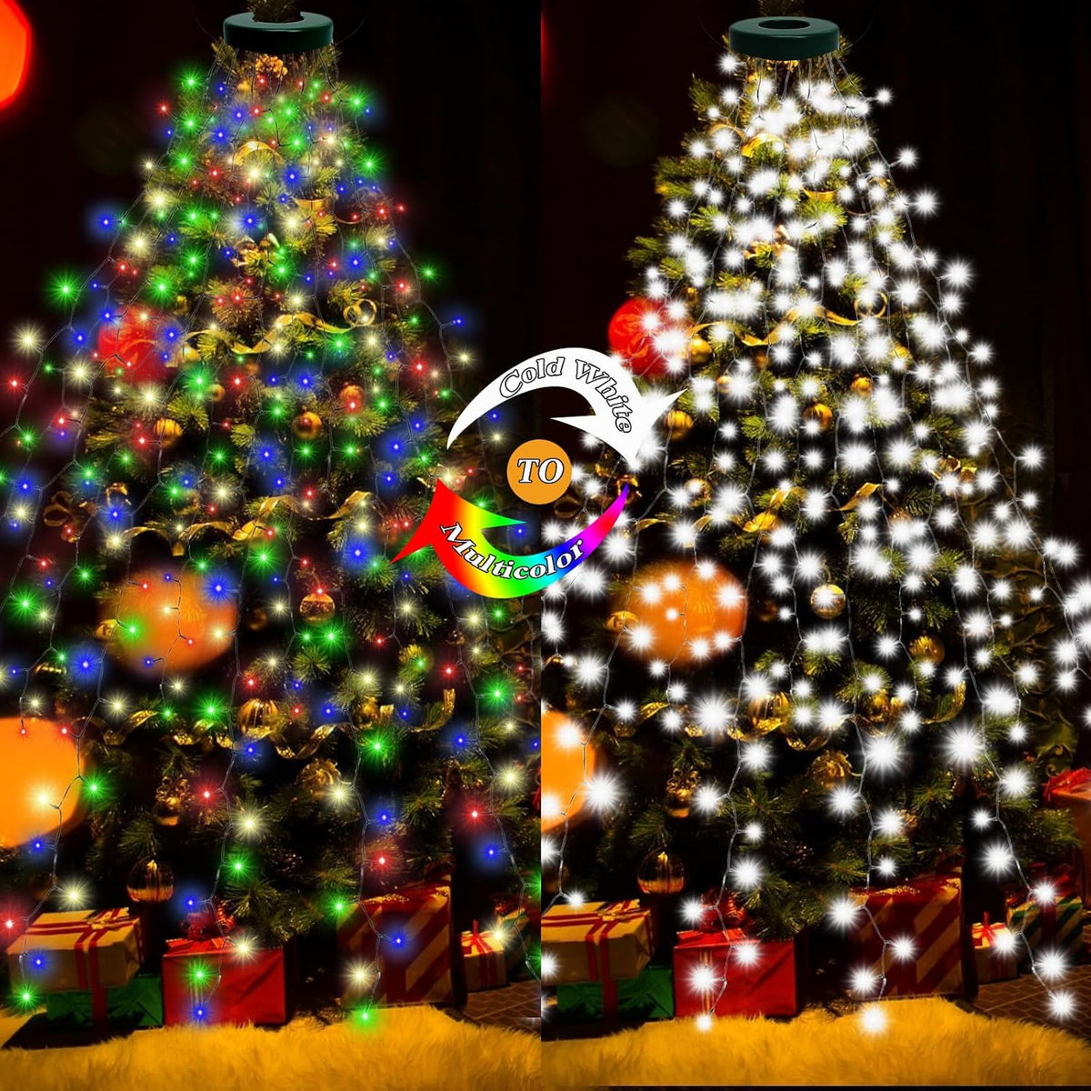 Wafloter Luces de árbol de Navidad multicolor a blanco de 9.2 pies...