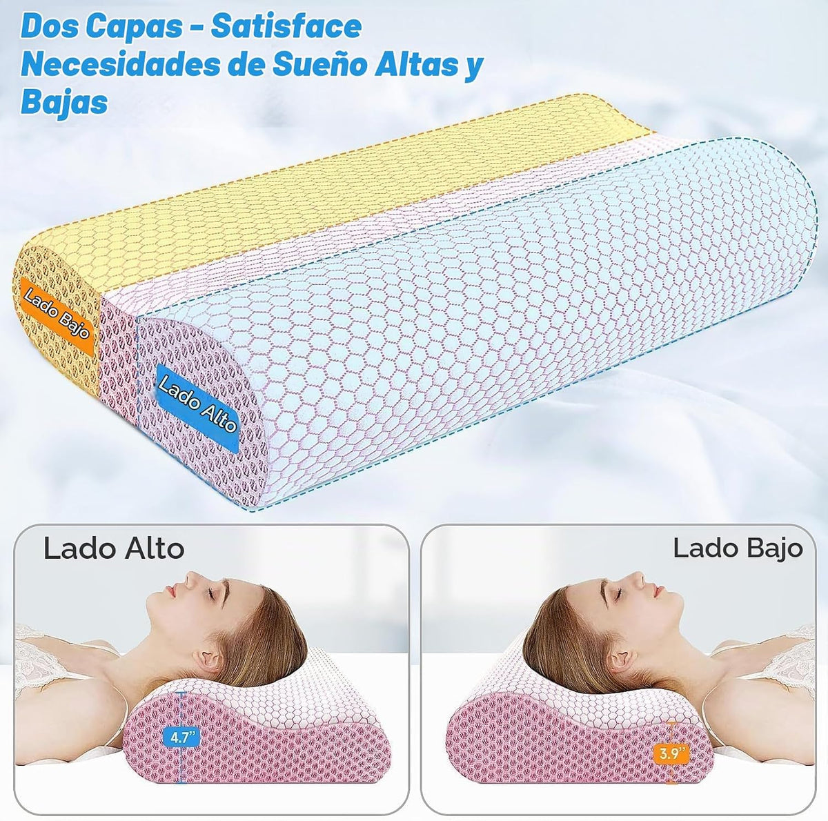Almohada cervical ergonómica para dormir, tamaño estándar rosa | Al...