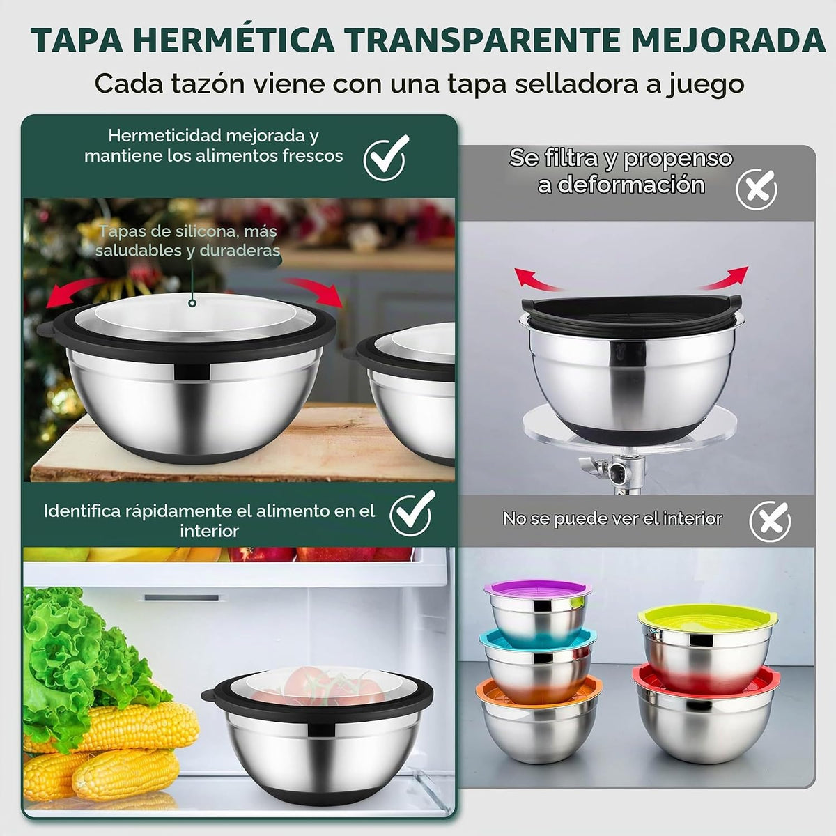Onader Juego de 6 tazones para mezclar con tapas para cocina, tazon...