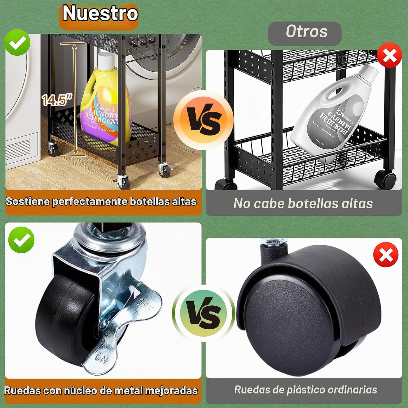 OKZEST - Carrito de organización delgado para lavandería con soport...