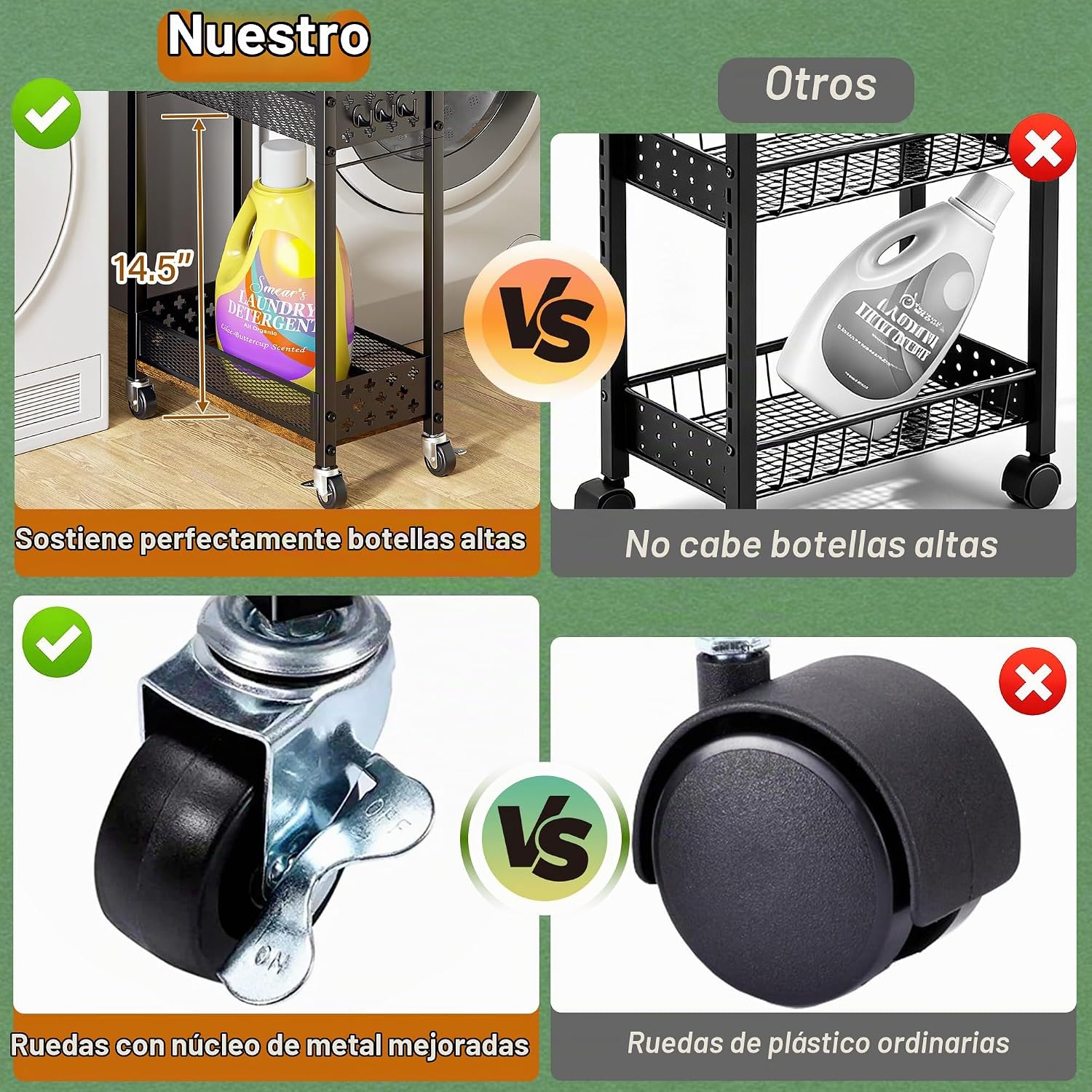 OKZEST - Carrito de organización delgado para lavandería con soport...