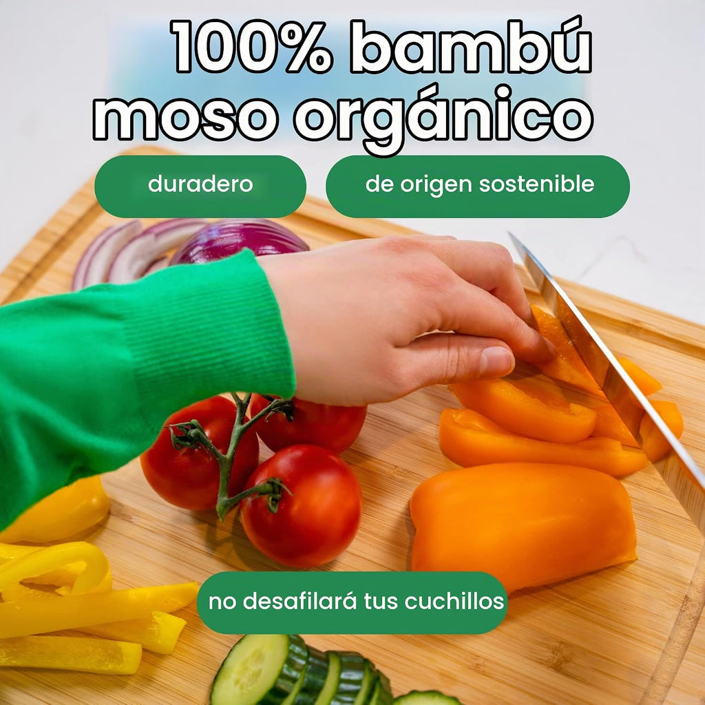 GREENER CHEF Tabla de Cortar de Bambú de 15 Pulgadas con Reemplazos...