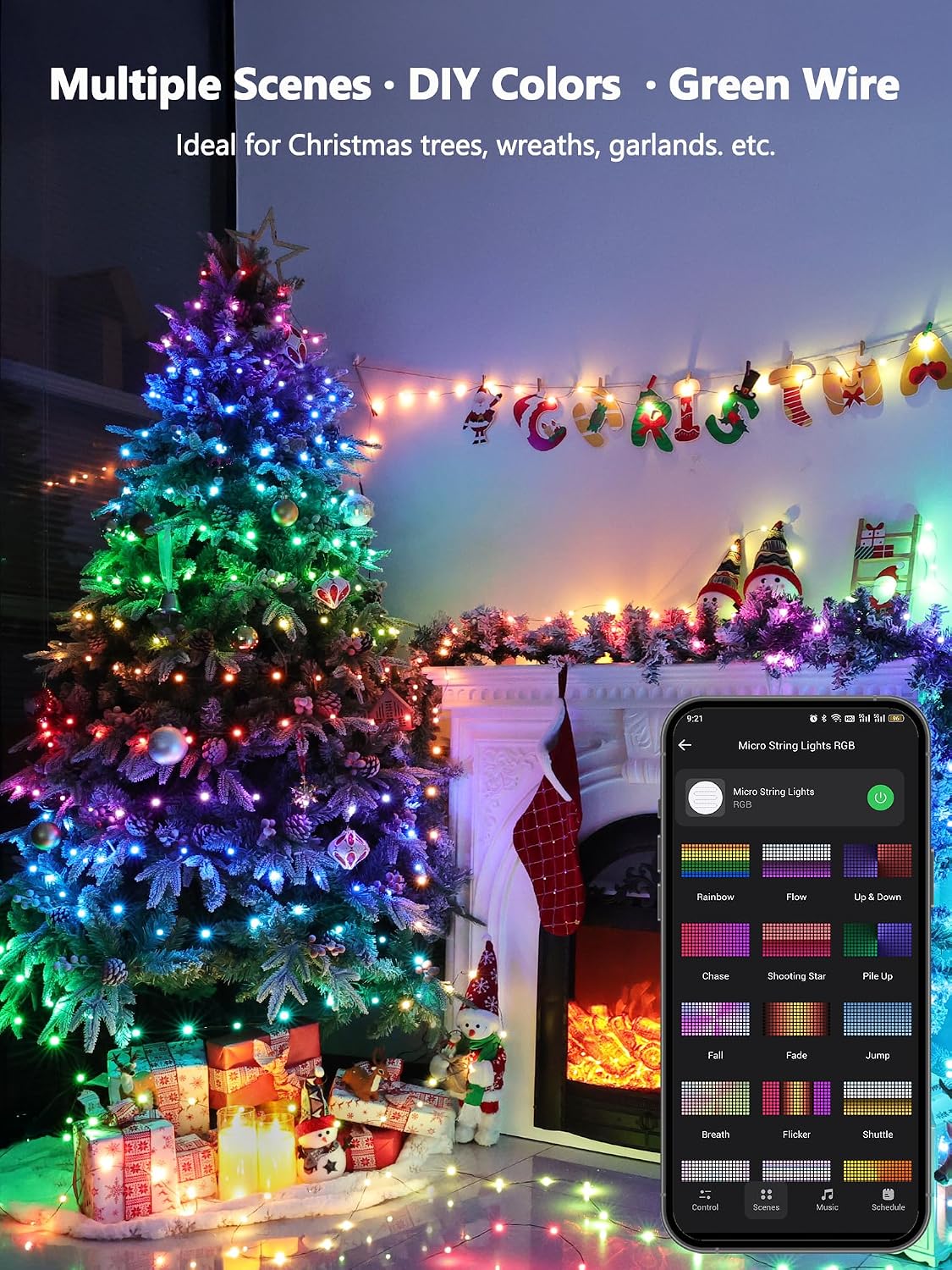 BrizLabs Cadena de luces de línea verde inteligente RGB de 200 luce...