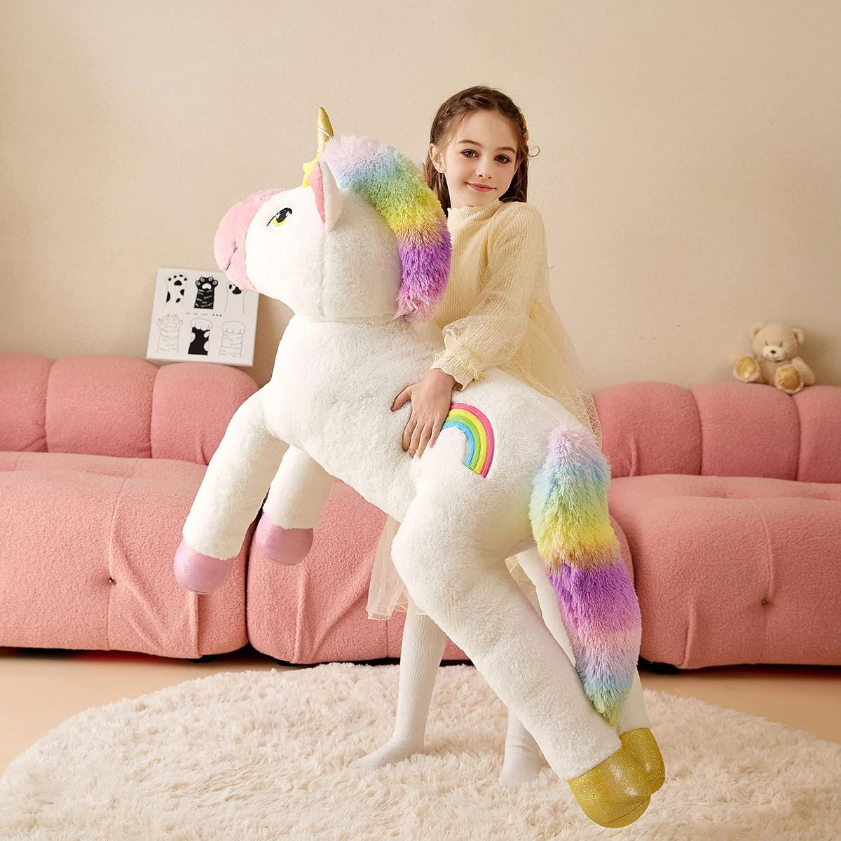 Tumyay Peluche de unicornio gigante, juguete suave de 51 pulgadas,...