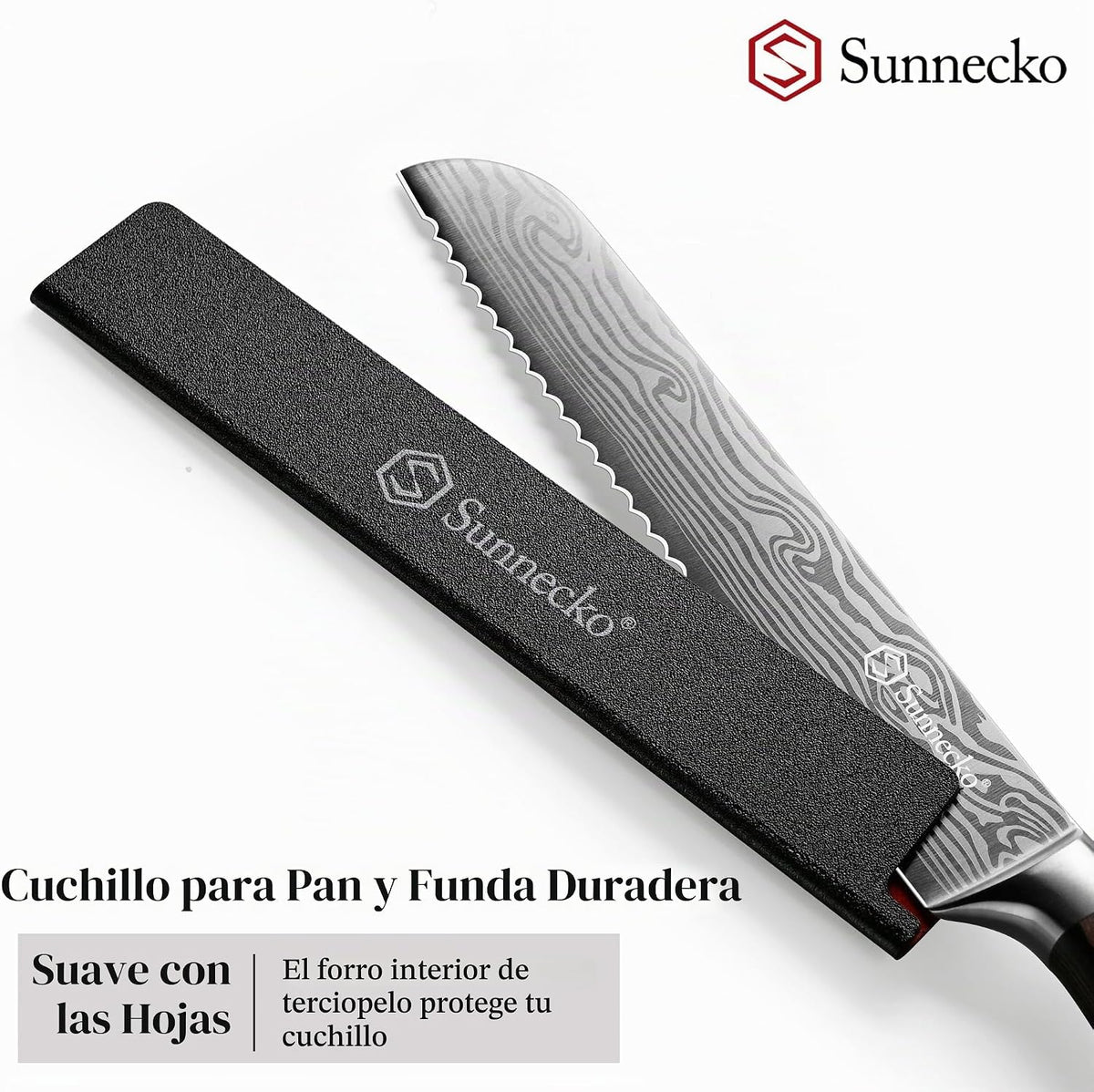 Sunnecko Cuchillo de pan de 8 pulgadas, cuchillo de pan dentado de...