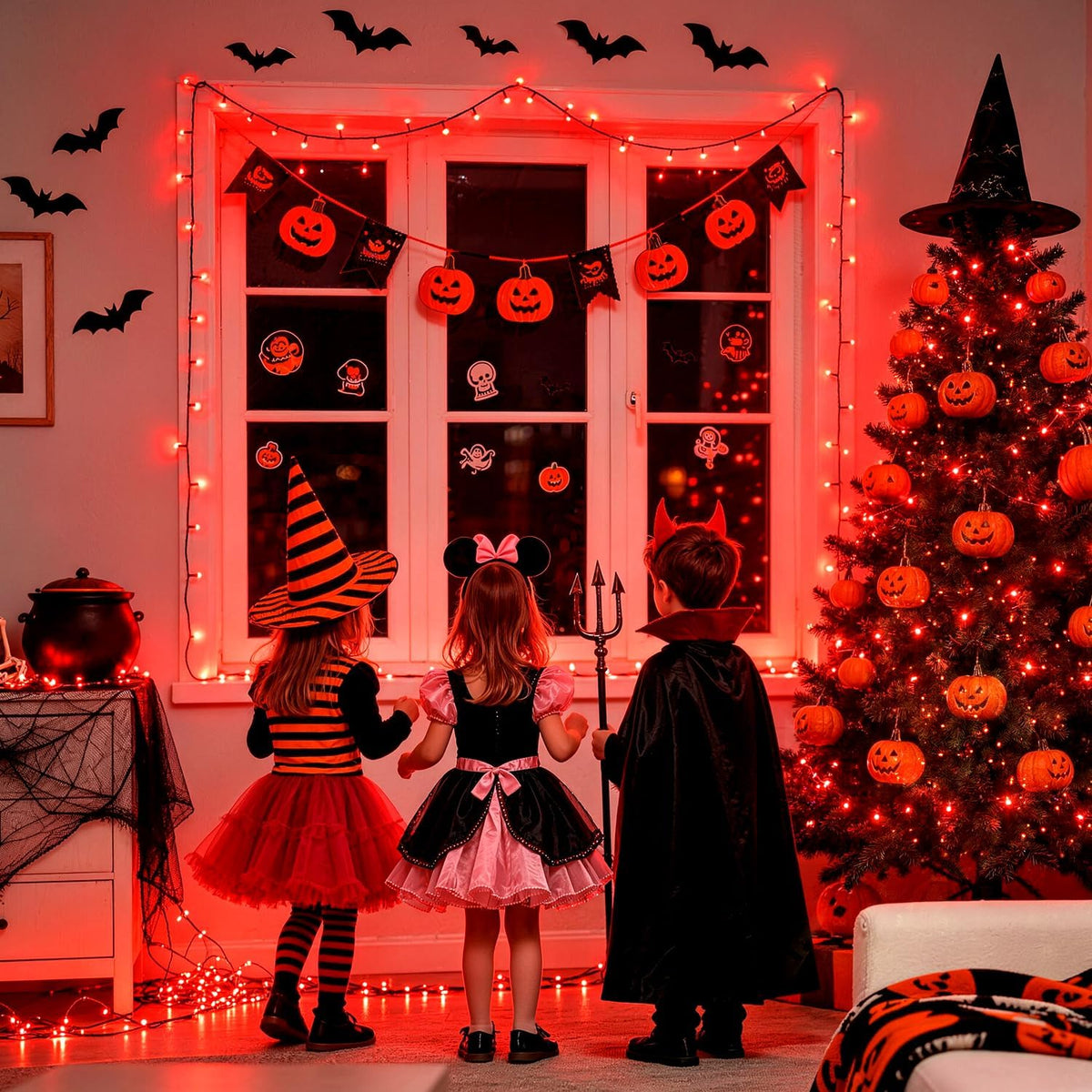 JMEXSUSS 250 luces LED rojas para Halloween, 91.5 pies de luces roj...