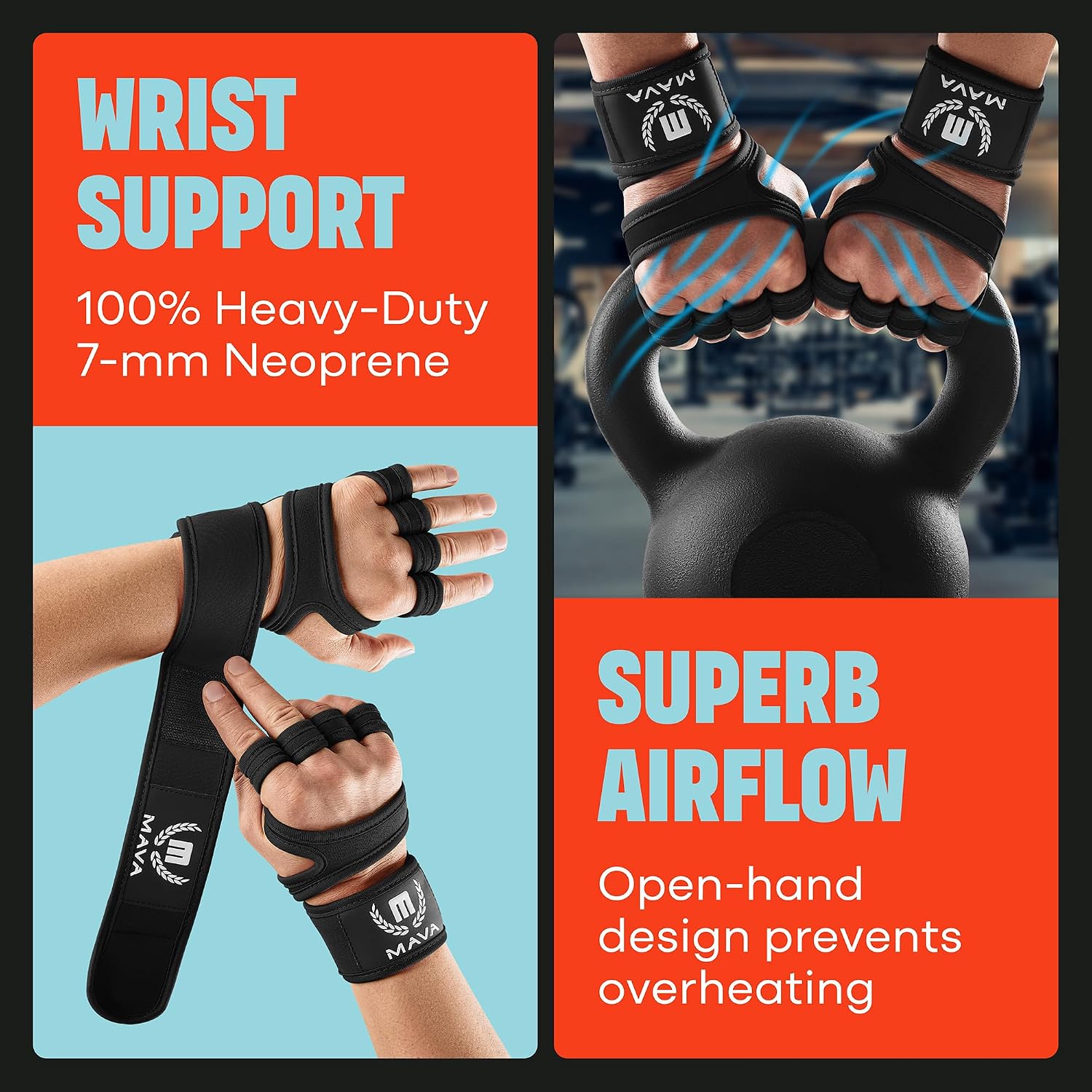 Mava Sports Guantes de levantamiento de pesas con soporte para muñe...