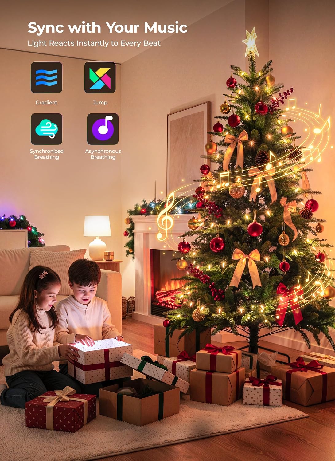 Luces LED inteligentes de Navidad de 99 pies, 300 unidades, mini ca...