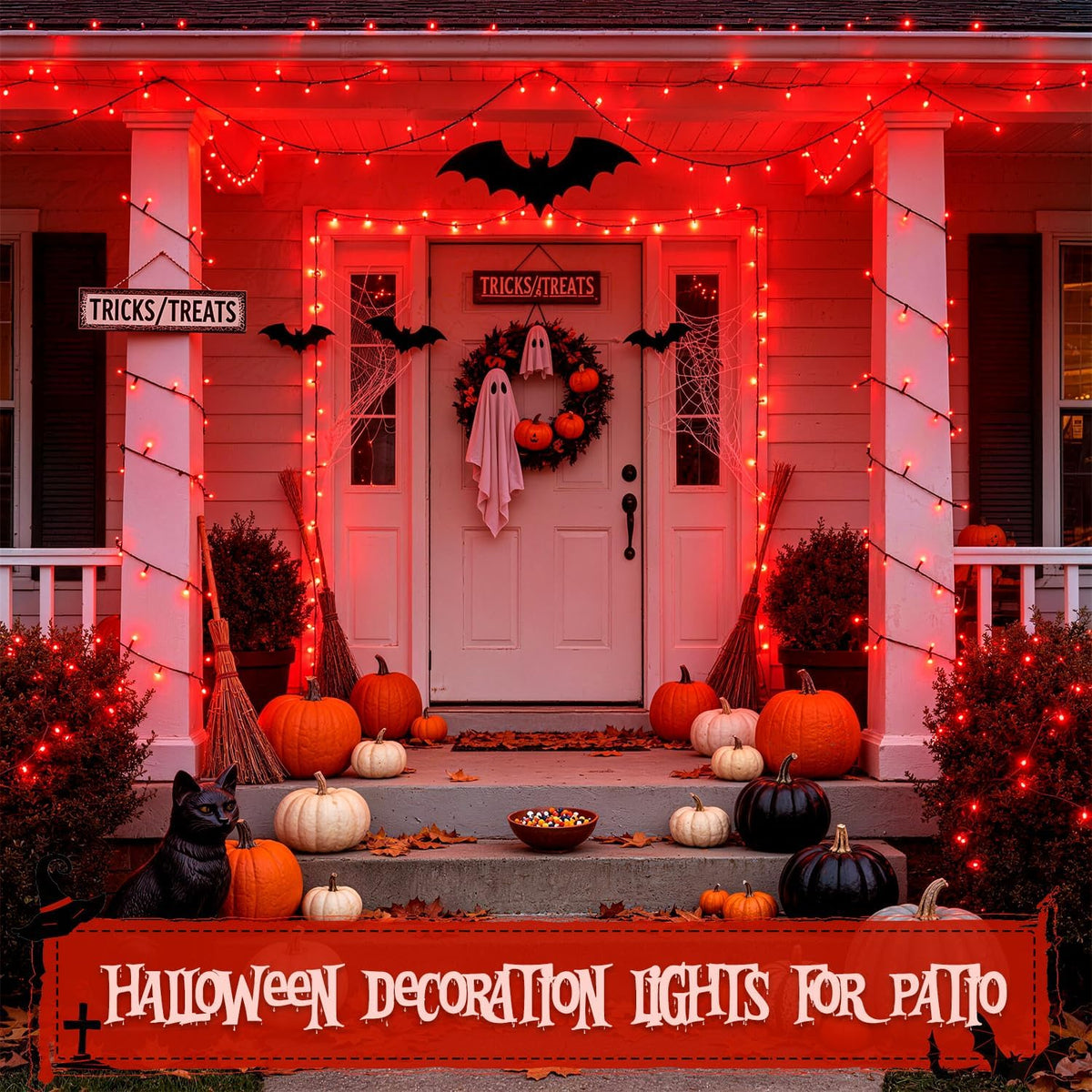 JMEXSUSS 250 luces LED rojas para Halloween, 91.5 pies de luces roj...