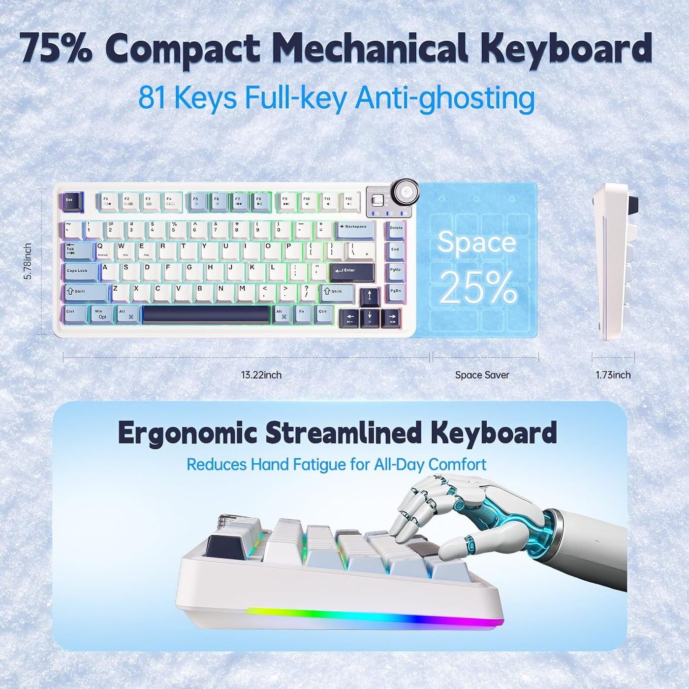 Teclado mecánico inalámbrico Aula, teclado para juegos intercambiab...