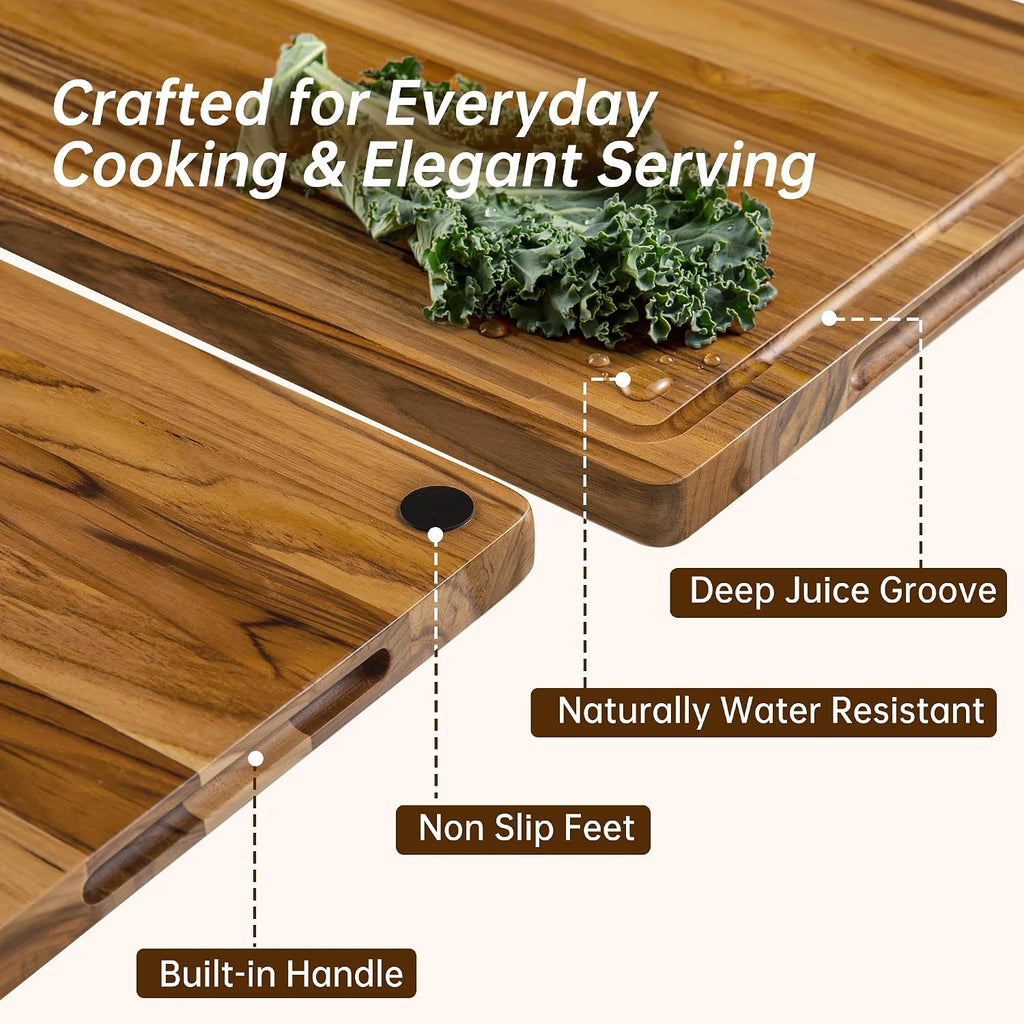 THETCHRY Juego de 3 tablas de cortar de madera de teca para cocina...