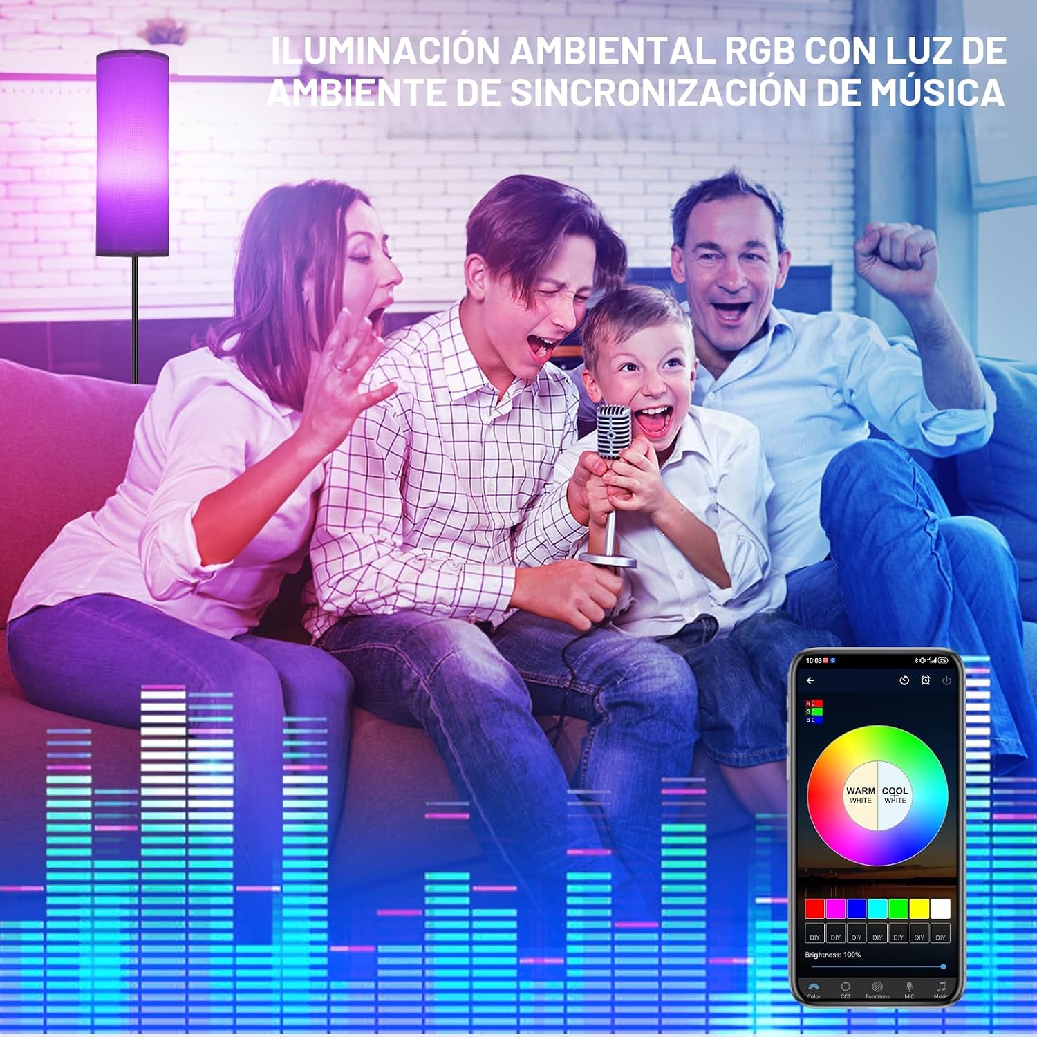 FRIDEKO HOME - Lámpara de pie, iluminación ambiental que cambia de...