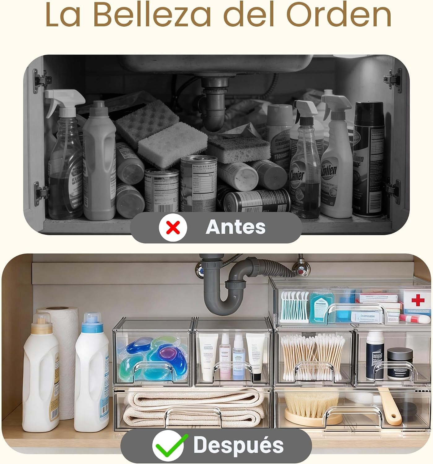 Criusia Cajones de almacenamiento apilables, paquete de 6 organizad...