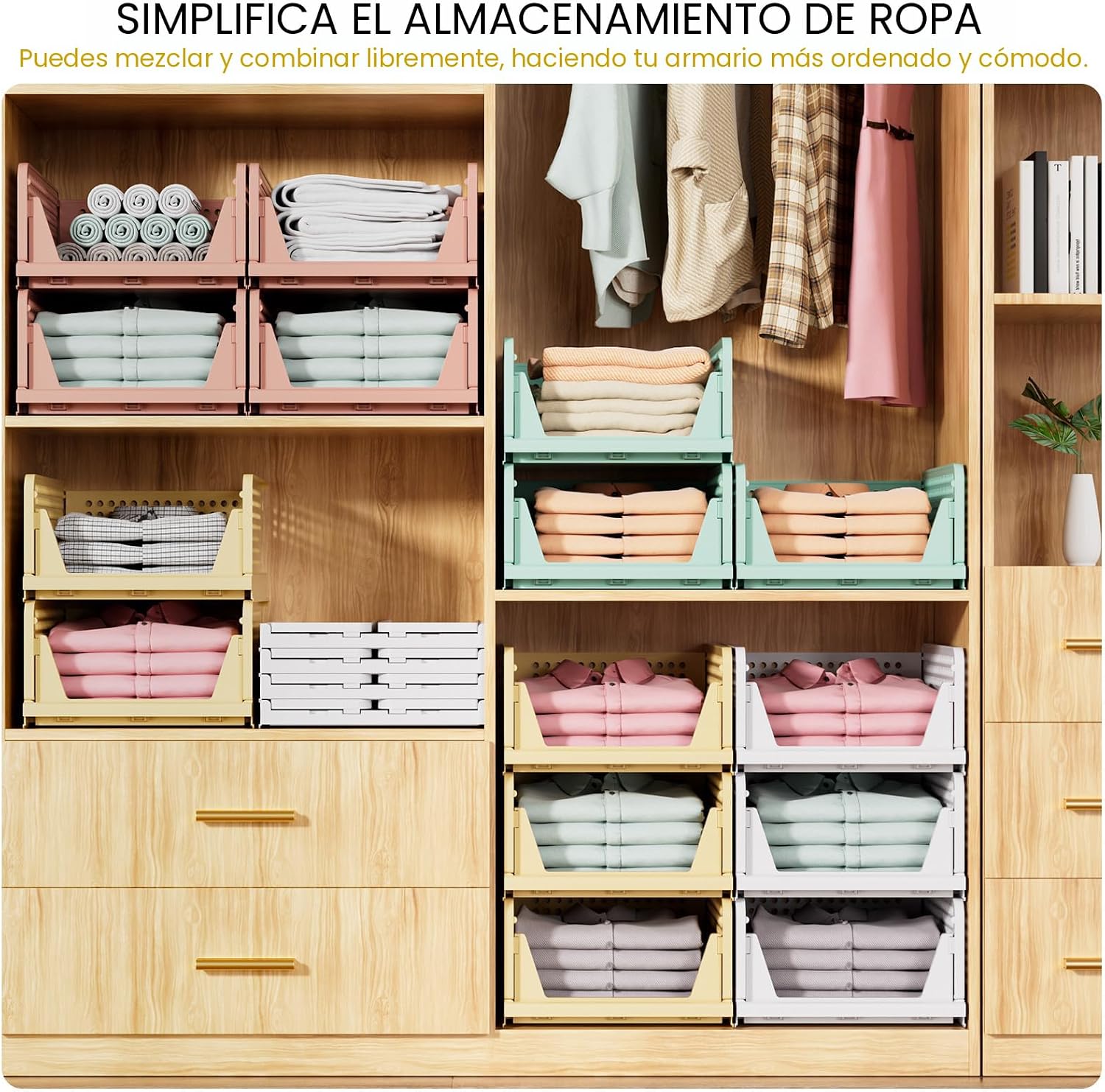 SNSLXH Paquete de 5 cajas organizadoras apilables de armario, cesta...